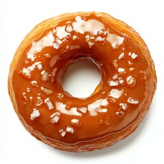 Isolated on white background Delicious caramel glazed donut with sprinkles.
