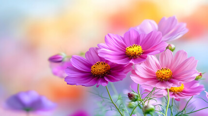 Vibrant Pink Cosmos Flowers in Soft Focus