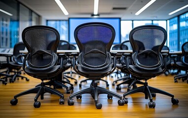 Empty office chairs in meeting room