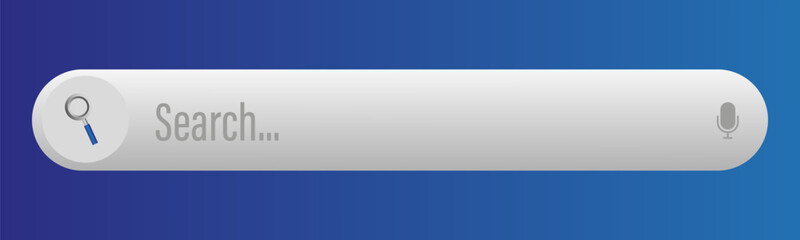 Search bar UI. Voice search icon. White text input. Gradient blue background.