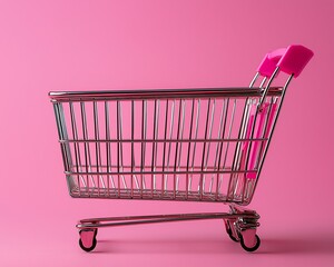 Empty Shopping Cart on Pink Background