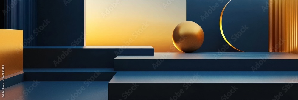 Fototapete Sleek modern abstract background showcasing geometric shapes in blue and gold representing political structure Generative AI
