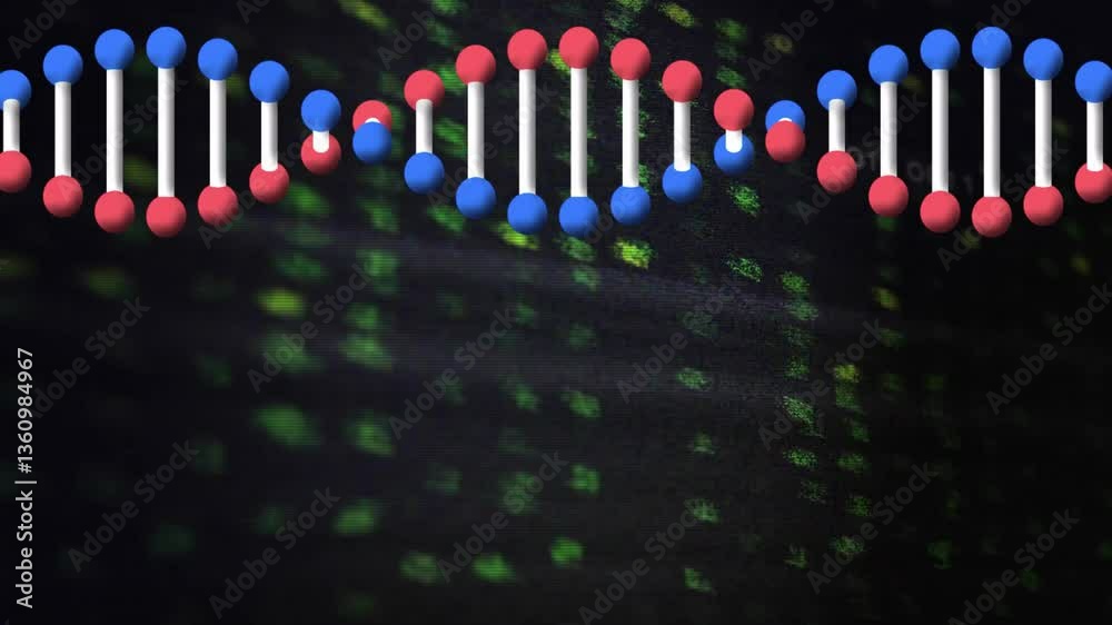 Poster processing scientific data, dna strand and binary coding animation in school setting
