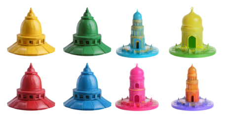 Colorful Plastic Toy Domes in a Variety of Shapes and Colors, isolated on transparent background