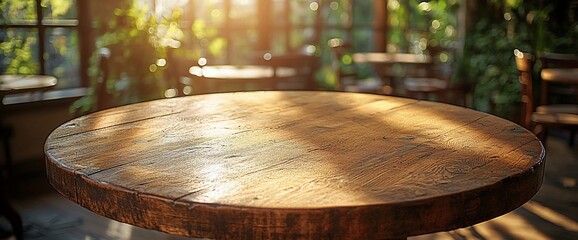 Empty Wooden Table Outdoors Cafe