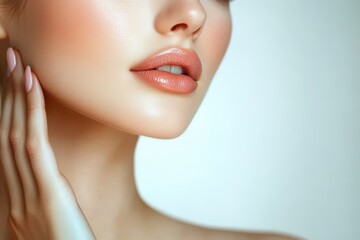 Fototapeta premium Close-up portrait of a woman showcasing beauty and skincare.