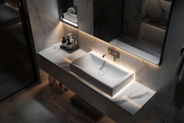 Modern bathroom sink with elegant lighting and sleek design in a contemporary setting