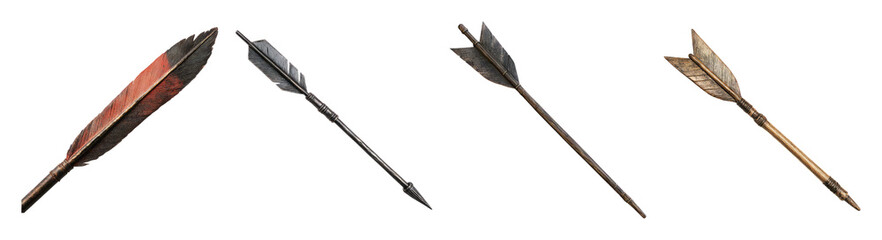 Various Vintage Arrows on a White Background for Archery Enthusiasts, Isolated on Transparent Background
