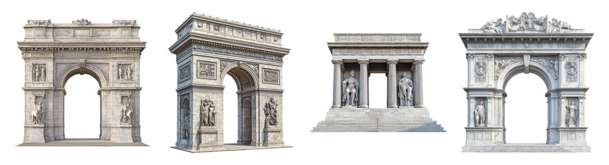 Historical Architectural Arches from Different Cultures and Eras, PNG bundle collection, Isolated on Transparent Background