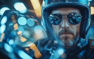 Focused biker in dark, urban setting