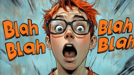 Comic text: blah blah blah, playful chatter, exaggerated talk, humorous exchange, silly remarks, amusing words, casual conversation, funny banter, comic dialogue, lighthearted speech talk.
