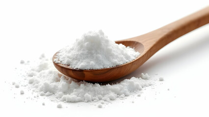 Delicate Powdered Sugar Softly Dusting Elegantly Polished Wooden Spoon on White Surface