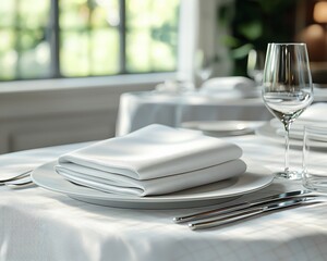 Folded Napkins on a Restaurant Table