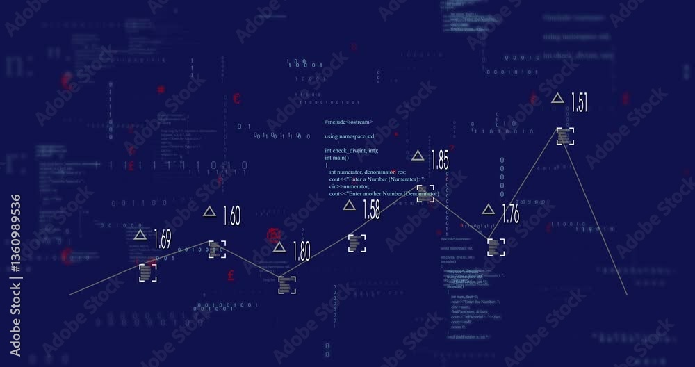 Aufkleber data processing animation with numerical values and coding over dark blue background