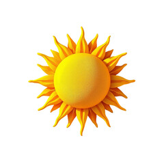 A cheerful, golden sun radiating warmth and summer joy, a vibrant 3D illustration against a pure white background.