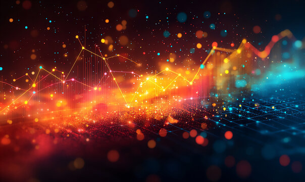 a colorful illustration of a scatter plot with data points and a trend lin