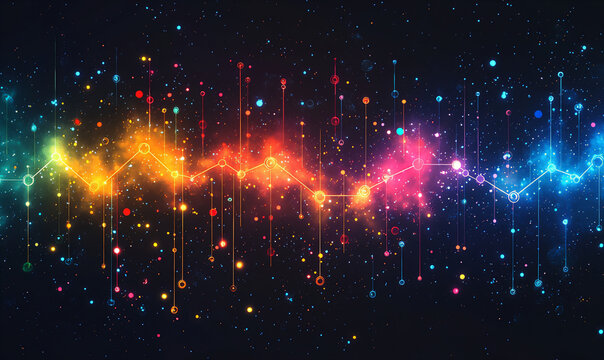 a colorful illustration of a scatter plot with data points and a trend lin