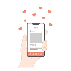 SNSの投稿にいいねの通知がやまないスマホのベクターアイコン (バズる)