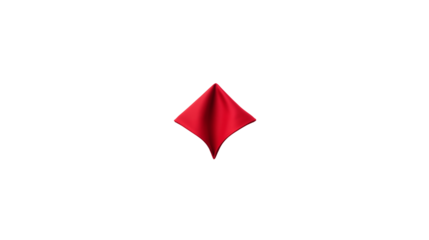 A red folded fabric diamond shape on a black background view