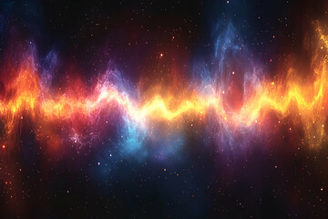 Fototapeta premium Abstract cosmos Wavy energy light with stars and colorful nebula in a dark background