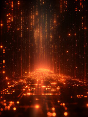 Fototapeta premium Abstract digital flow with glowing orange particles and lines