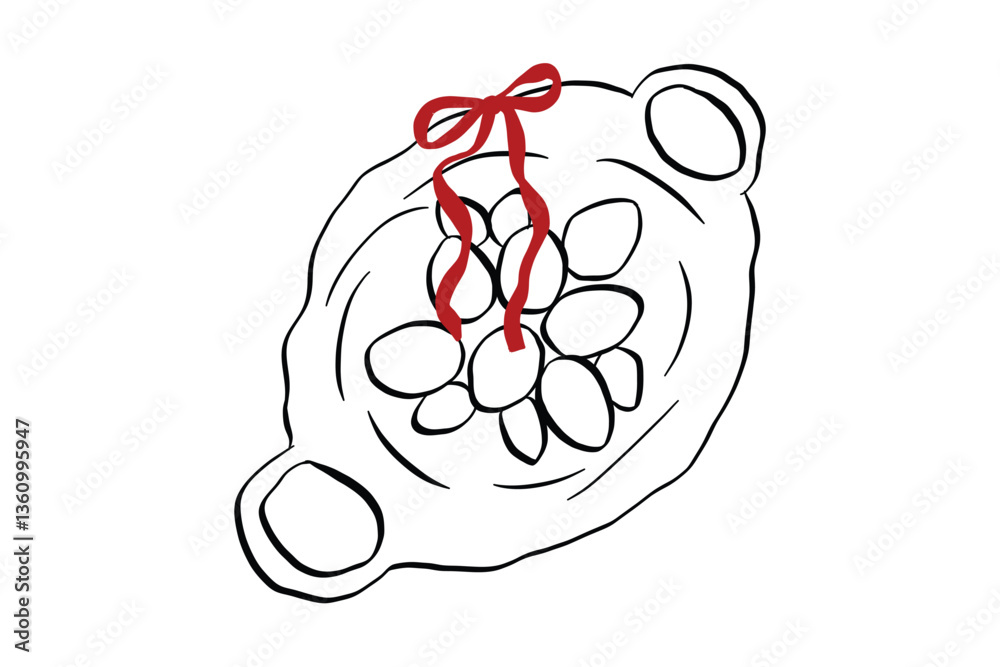 Fototapete basket with easter eggs in hand drawn coquette style. cute design element with ribbon and bow in sim