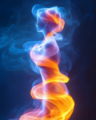 Obraz premium Abstract figure formed by swirling vibrant blue & orange light
