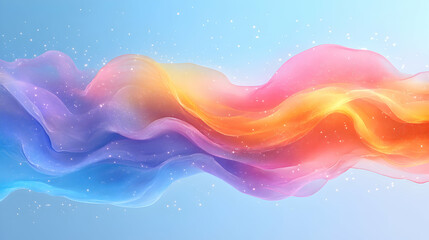 Abstract flowing vibrant fabric in gradient of orange, yellow, pink, purple, & blue