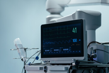 EKG monitor in intra aortic balloon pump machine. electrocardiogram in surgery, cardiology and...