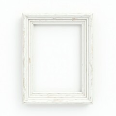 A vintage white picture frame with a rustic finish and empty space for artwork.