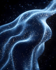 Abstract wavy blue form with small gold dots on a black background