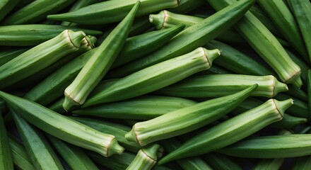 Obraz premium Abundance of green okra - Freshness and healthy eating - Culinary backgrounds and organic food promotion.