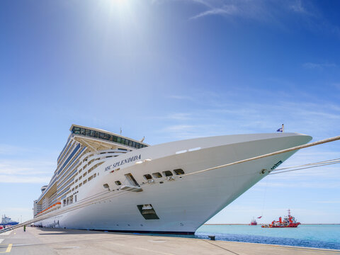 Yanbu, Saudi Arabia - Mar 09 2023, Panoramic view of moored cruise ship MCS Splendida at daytime, Yanbu, Saudi Arabia