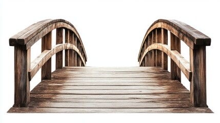 Rustic wooden arched bridge isolated on white background. (1)