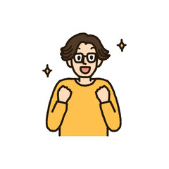 嬉しくて興奮する眼鏡をかけた男性のイラスト　上半身　手書き