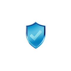 A gleaming blue shield confidently displays a checkmark, symbolizing security and successful protection with a 3D polished design.