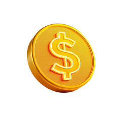 A gleaming golden coin, symbolizing wealth and prosperity, with a vibrant dollar sign embossed on its surface, rendered in 3D.