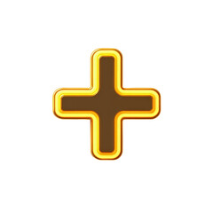 Obraz premium A radiant golden cross, symbolizing hope and faith, with a bold brown center and a bright yellow outline against a clean white background.