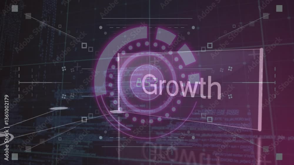 Poster animation displaying growth and 404 error in futuristic digital interface