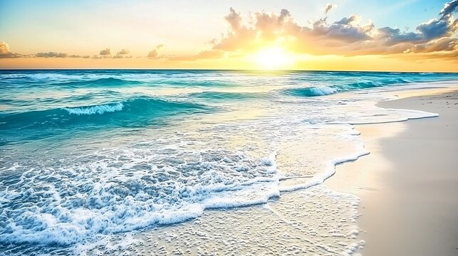 The morning sun kisses the waves with golden light.