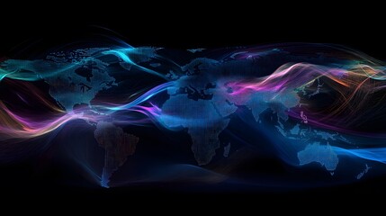 Global data flow visualization digital world infographic abstract aerial view connectivity concept