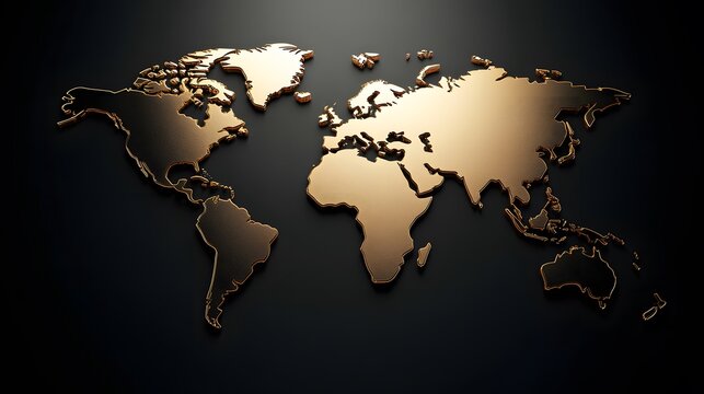 Fototapeta Luxury metallic world map artwork dark background graphic design elegant concept