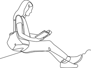 Reading a book solo one line art vector