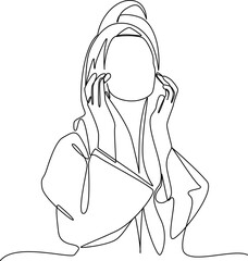 Self care skincare moment one line art vector