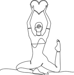Yoga with heart symbol one line art vector