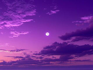 The full moon glows above clouds in a violet dusk horizon.