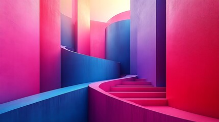Abstract Pink Blue Staircase Architectural Design