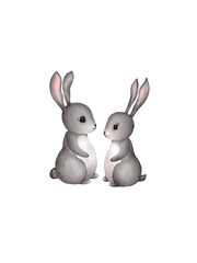 Cute watercolor bunnies girl and boy 
Bunnies in love illustration