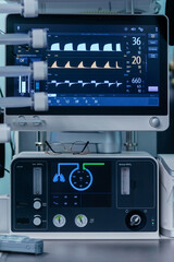 Artificial lung ventilation monitor in the intensive care unit. Medical equipment. Ventilation of...