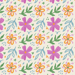 Obraz premium flowers pastel paintbrush seamless pattern 